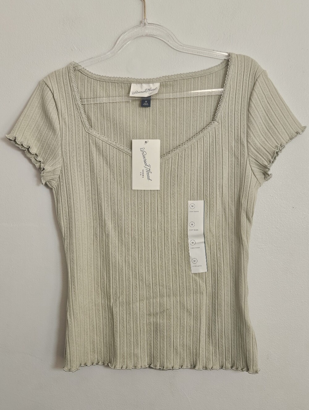 Universal Thread Short Sleeve Ribbed Tee in Light Sage Green Size Medium